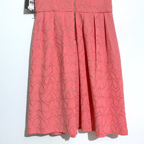 NWT Ellen Tracy Pink Coral Dress with Gold Shimmer Jacquard Design Fit and Flare - Picture 13 of 14